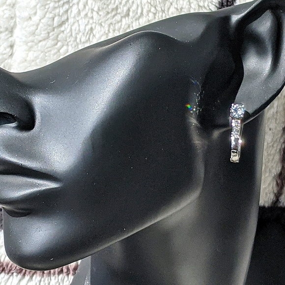 ♠♠️ +Swarovski®Diamonds Huggie Hoop Earrings in Premium White Gold Overlay - Picture 6 of 7